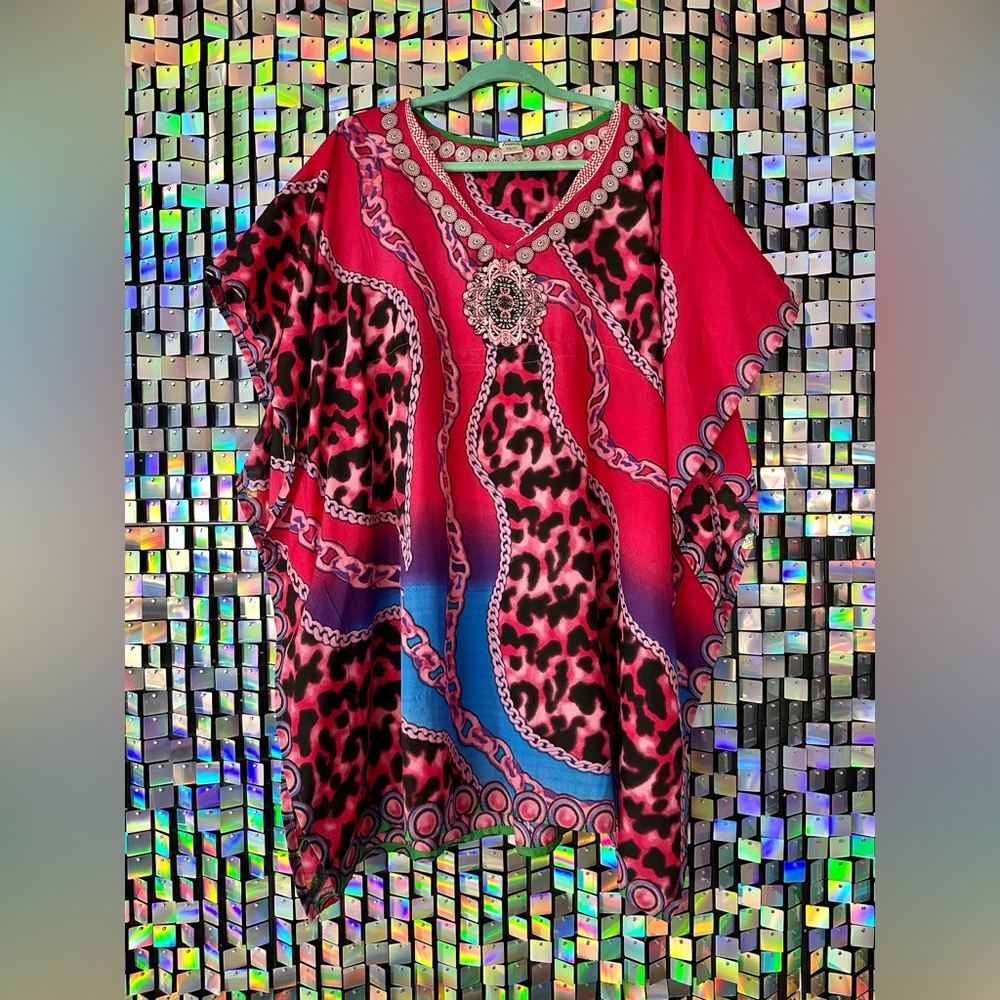 Highness Animal Print Caftan with Chain Design - One Size
